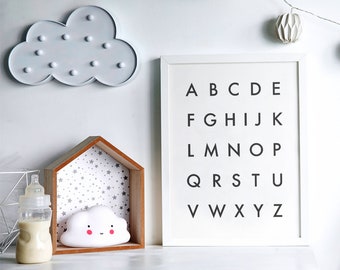 Alphabet Printable Wall Art, ABC Poster, Kids Room, Nursery, Downloadable, ABC Sign, School Classroom Decor, Minimalist Art, Black & White