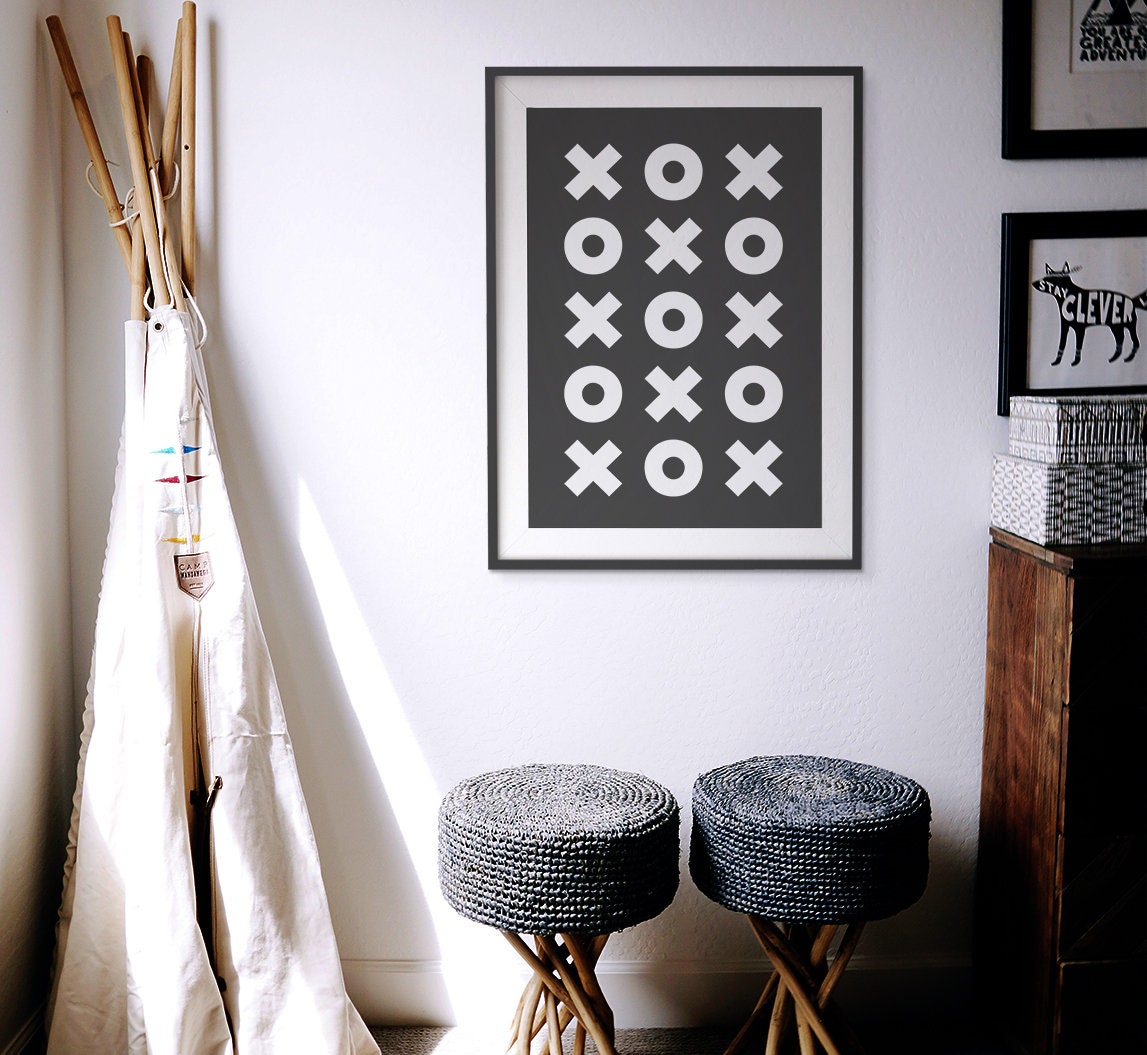 X and O Printable Wall Art Black & White Typography Poster Etsy
