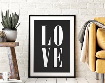 LOVE Printable Wall Art, Positive Art, Minimalistic Typography Poster, Black & White, Modern Kids Room Decor, Downloadable Print