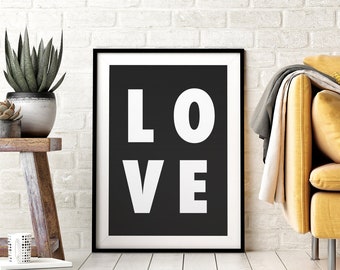 LOVE Printable Wall Art, Positive Art, Minimalistic Typography Poster, Black & White, Modern Kids Room Decor, Downloadable Print
