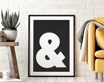 Ampersand druckbare Wandkunst, und Zeichen Buchstabe Poster, Affiche Scandinave, moderne minimalistische Typografie Druck, schwarz & weiß, herunterladbar