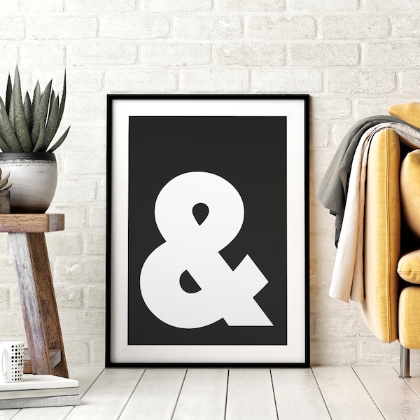 Ampersand Printable Wall Art, And Sign Letter Poster, Affiche Scandinave, Modern Minimalist Typography Print, Black & White, Downloadable