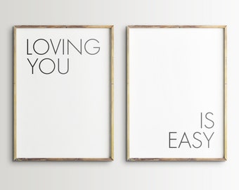 Loving You Is Easy Printable Wall Art, Nursery Decor, Kids Bedroom Room, Typography, Black & White, Inspirational Quotes, Downloadable Print