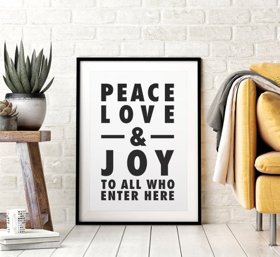 Peace Love & Joy DIY Printable Sign, Minimalist Christmas Print, Typography Poster, Black and White, Holiday Entryway  Decor