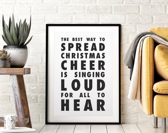 Elf Christmas Cheer Quote DIY Printable Wall Art | Minimalist Typography Poster Print, Black and White, Modern Xmas Home Decor