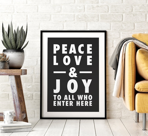Peace Love and Joy DIY Printable Sign, Minimalist Xmas Quote Print, Typography Poster, Black & White, Holiday Entryway Decor