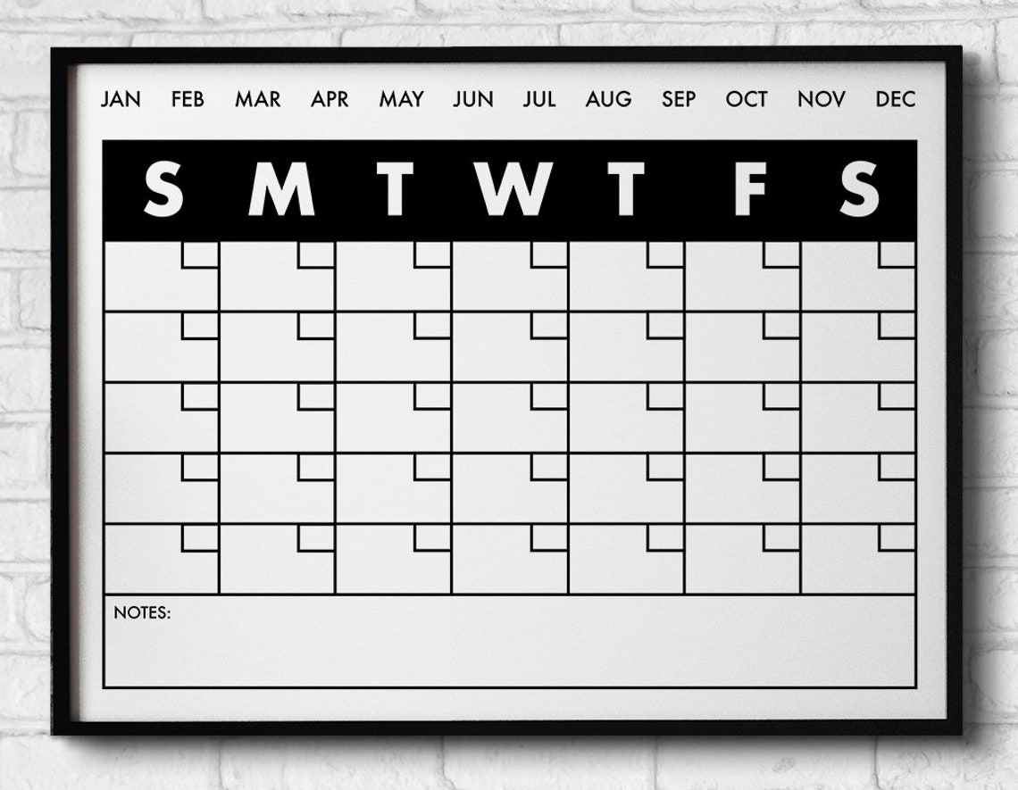 Reusable Printable Calendar Template Large Frameable Etsy