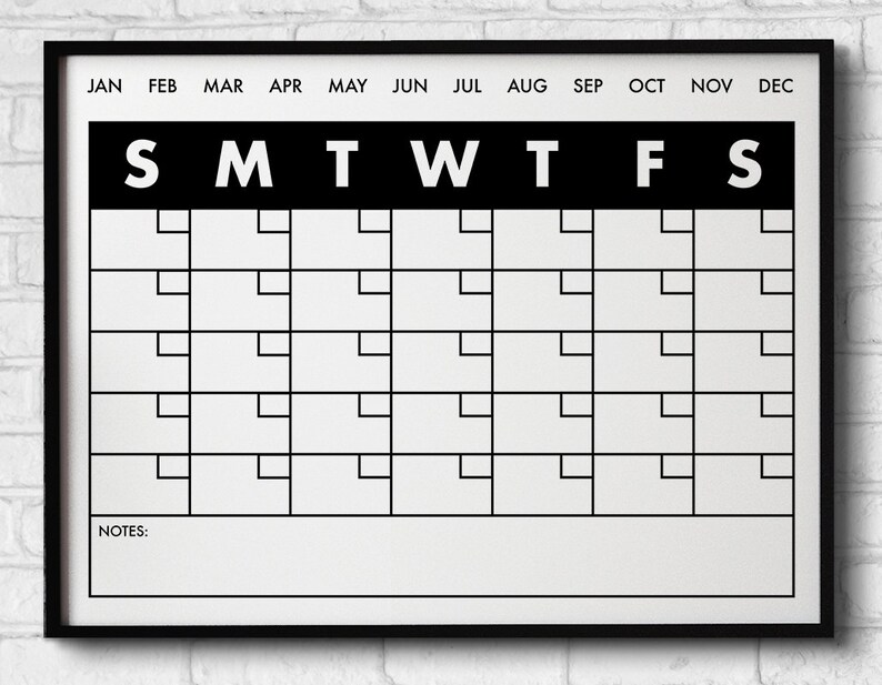 Reusable Printable Calendar Template Large Frameable Etsy
