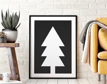 Minimalist Black & White Christmas Tree DIY Printable Wall Art, Minimalist Poster Print, Modern Christmas Home Decor