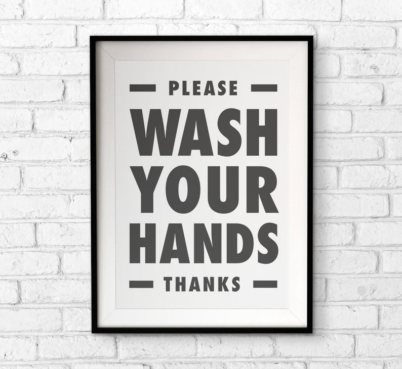 Please Wash Your Hands Printable Wall Art, Bathroom Sign, Class Room Decor, Office Decor, Kitchen Poster, Black & White, Downloadable Print image 2