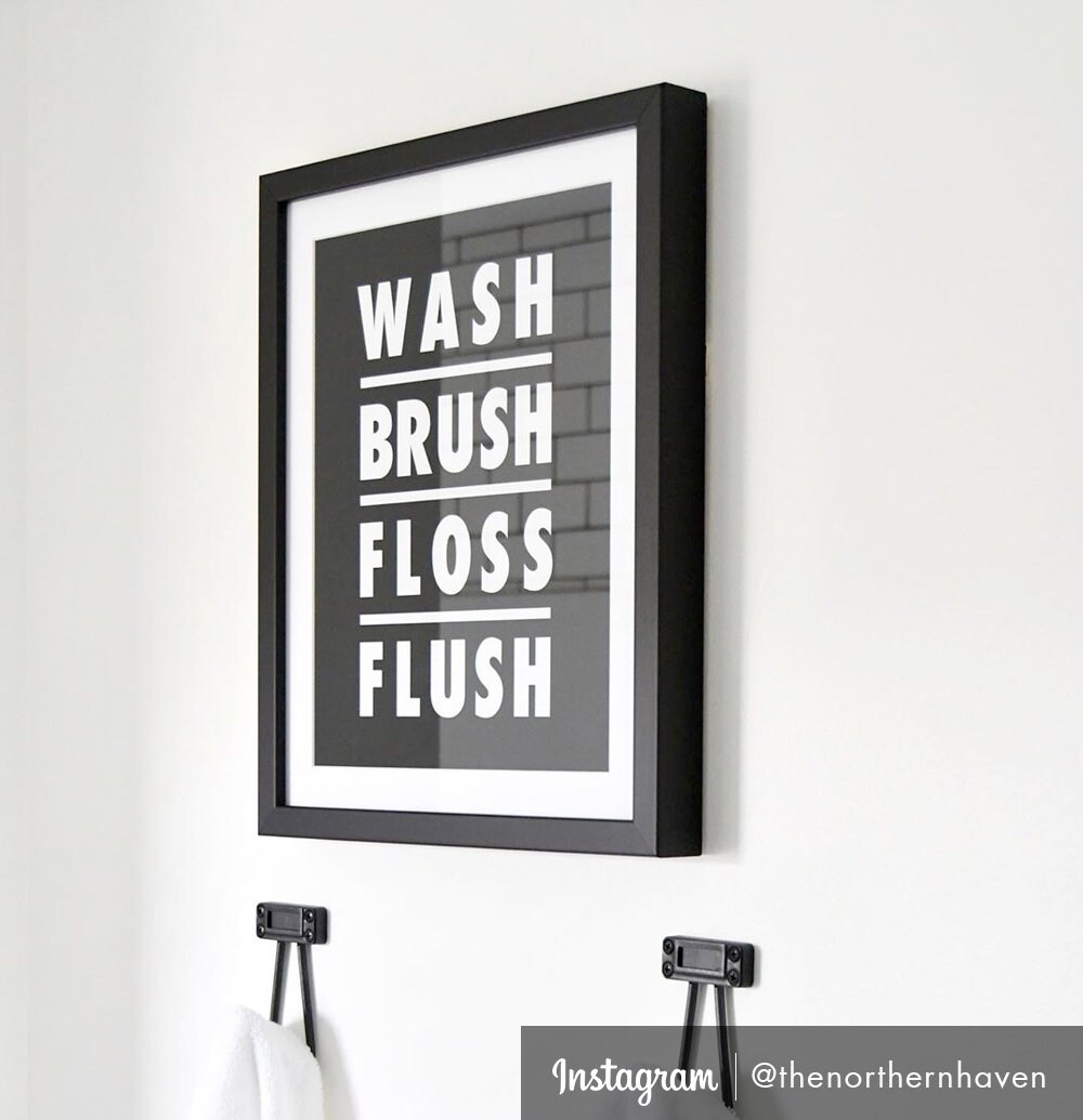 Wash Brush Floss Flush Printable Bathroom Art Minimalistic | Etsy