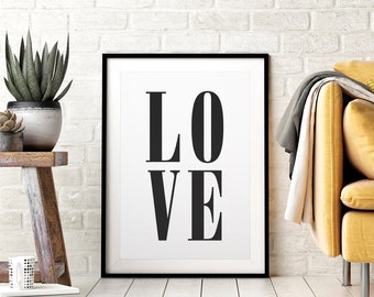 LOVE Printable Wall Art, Positive Art, Minimalistic Typography Poster, Black & White, Modern Kids Room Decor, Downloadable Print