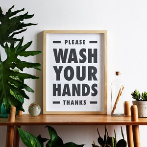 Please Wash Your Hands Printable Wall Art, Bathroom Sign, Class Room Decor, Office Decor, Kitchen Poster, Black & White, Downloadable Print image 6