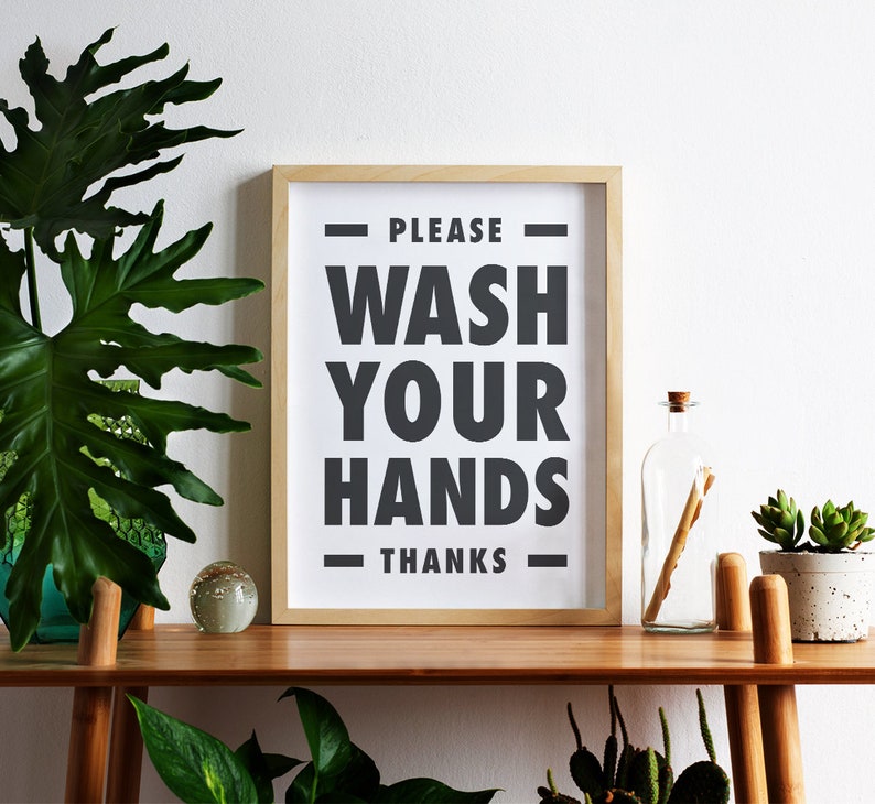 Please Wash Your Hands Printable Wall Art, Bathroom Sign, Class Room Decor, Office Decor, Kitchen Poster, Black & White, Downloadable Print image 6