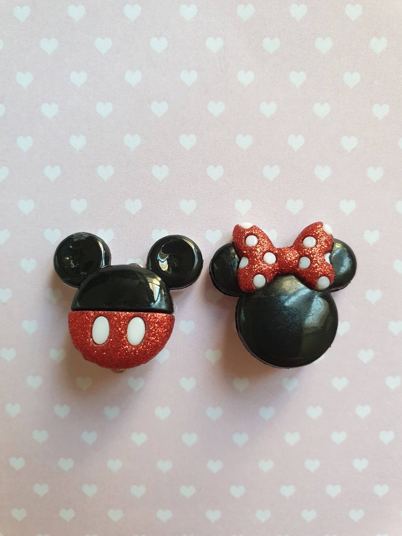 Mickey and Minnie Mouse Clip on Stud Earrings. Large With | Etsy