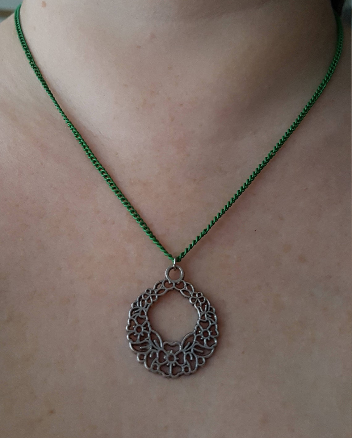 Christmas Floral Wreath Necklace. Pendant and Chain. Xmas | Etsy