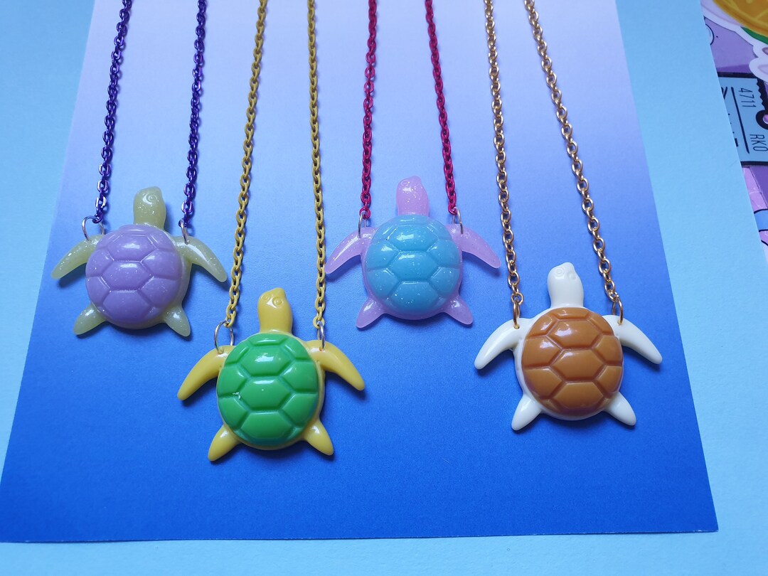 Turtle Bib Style Necklace Pink Blue Yellow Purple Gold. - Etsy