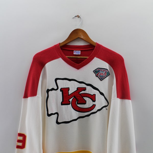 Kansas City Chiefs Tshirt Unisex Large Vintage 90s KC Chiefs American Football Rugby Sportswear Nfl Colorblock Vneck Longsleeves Tee Size L