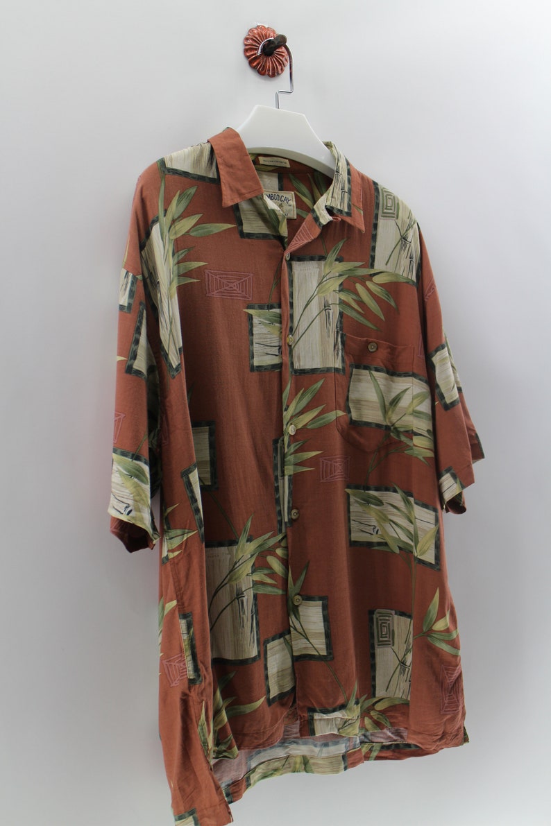 RAYON BAMBOO CAY Button Hawaiian Cotton Shirt Vintage Rayon Bamboo Button Fine Resort Wear Hawaii Surf Style Shirt Size L