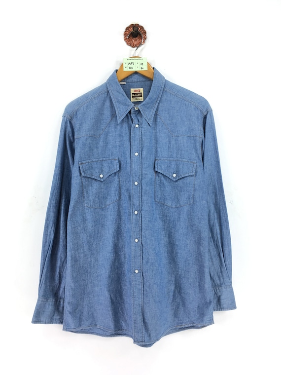 Vintage 80's LEVIS Western Denim Shirt Unisex Larg