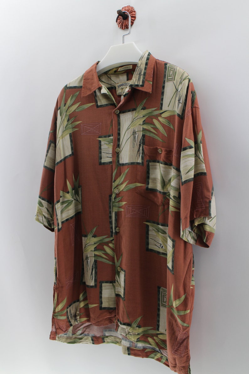 RAYON BAMBOO CAY Button Hawaiian Cotton Shirt Vintage Rayon Bamboo Button Fine Resort Wear Hawaii Surf Style Shirt Size L