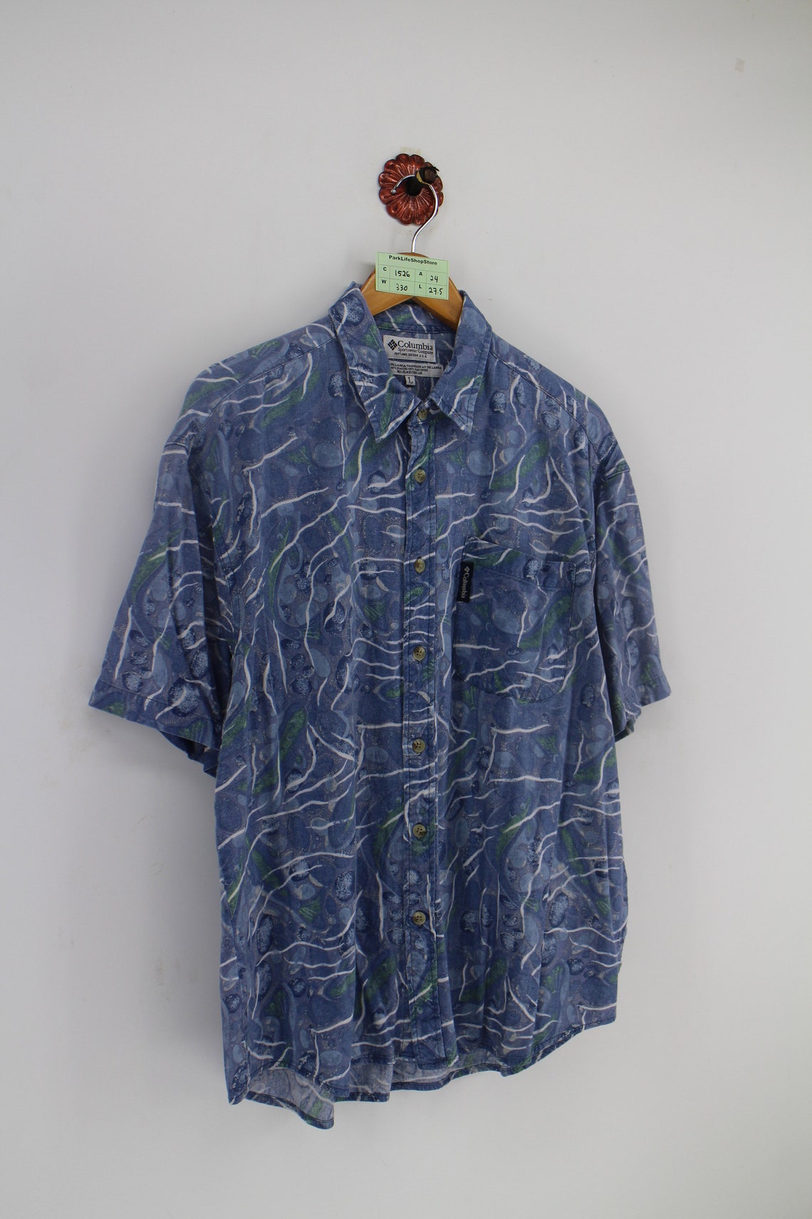 COLUMBIA Hawaiian Rayon Shirt Mens Large Vintage 90s Aloha | Etsy