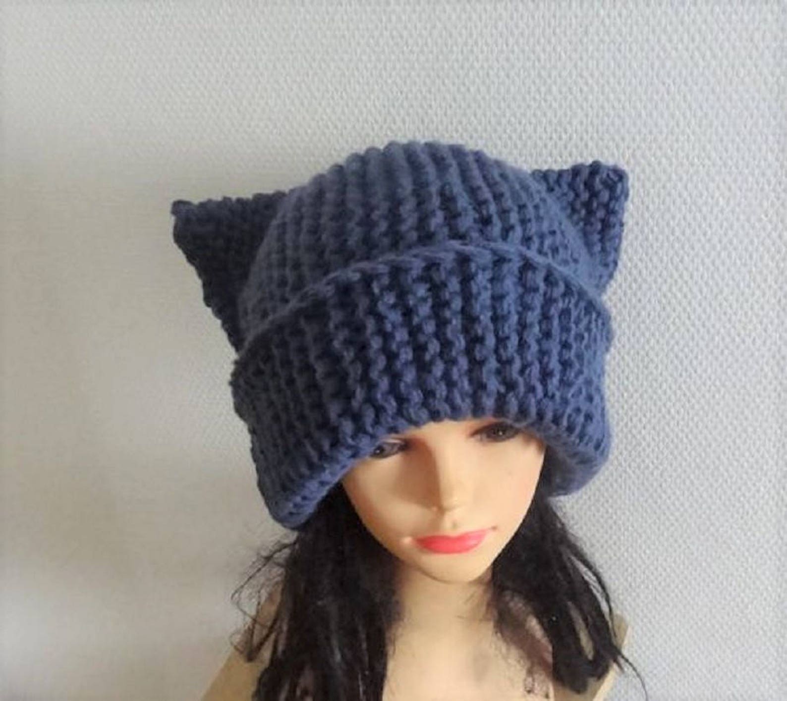 Pink Cat Hat Chunky Beanie Knit Hat Animals Hat Cat Ears Hat Etsy