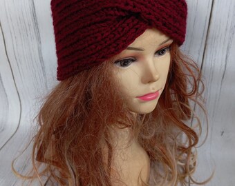 Hand Knit Wide Twist Headband: Acrylic Ear Warmer Turban