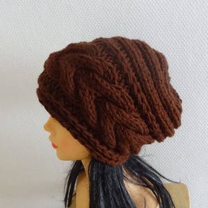 winter slouchy beanie hat Large chunky hat Chunky Knit Winter fashion Knit Cable hat  Oversized Hat winter hat unisex big hat brown knit hat