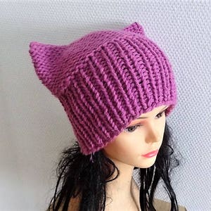 Pink Cat hat Chunky beanie Knit hat Animals Hat cat ears hat women pussyhat Pink pussy hat Knit cat Hat Pink girls pussyhat Feminist hat image 7