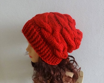 Slouchy Women Knit Hat RED Beanie Women fashion Winter Hat slouchy beanie Unisex slouchy hat knit cable large slouchy beanie knit hat colors