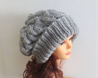 Unisex Knit Slouchy Hat Beanie Womens Hat Oversized Slouchy Beanie super slouchy hat  knit cable hat big men hat chunky hat