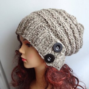 Slouchy Hat Slouchy Beanie Button Hat Hand Knit Winter Women Hat winter womens hat Super Chunky Christmas Gift unisex slouchy beanie