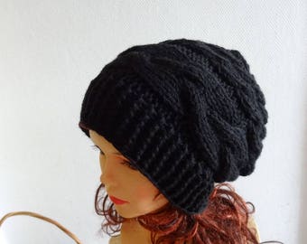 Super Slouchy Beanie Big Baggy Hat Winter Fashion Chunky Knit Slouchy Knitted Hat Large Men Oversized Hat black winter hat black slouchy hat