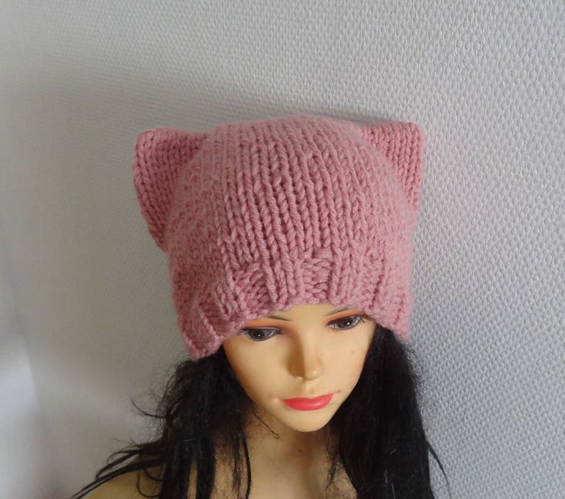 Pink Cat hat Chunky beanie Knit hat Animals Hat cat ears hat Etsy