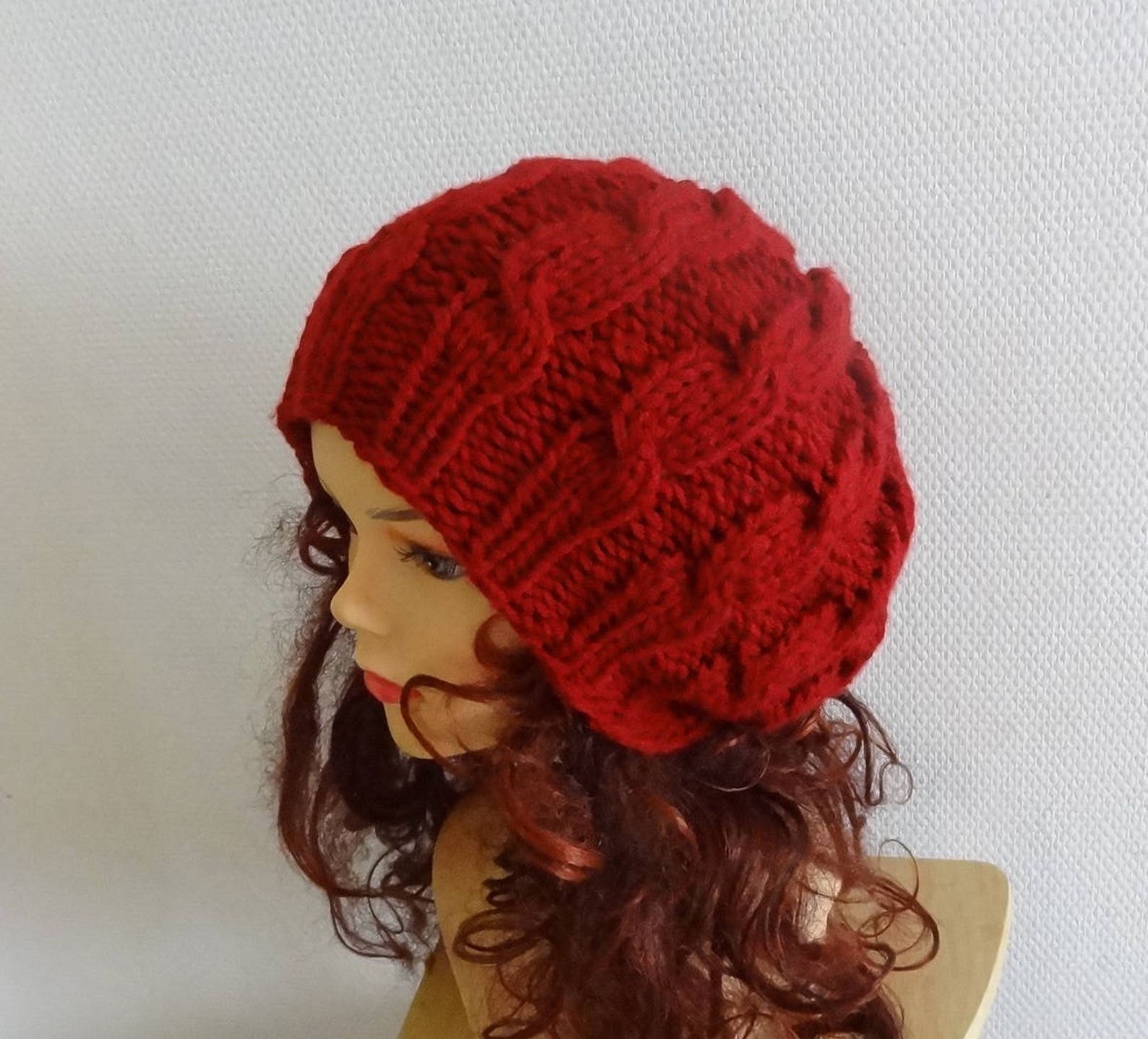 Hand Knit Cable Hat Women Beret Cable Knit Beret Women Slouchy Etsy