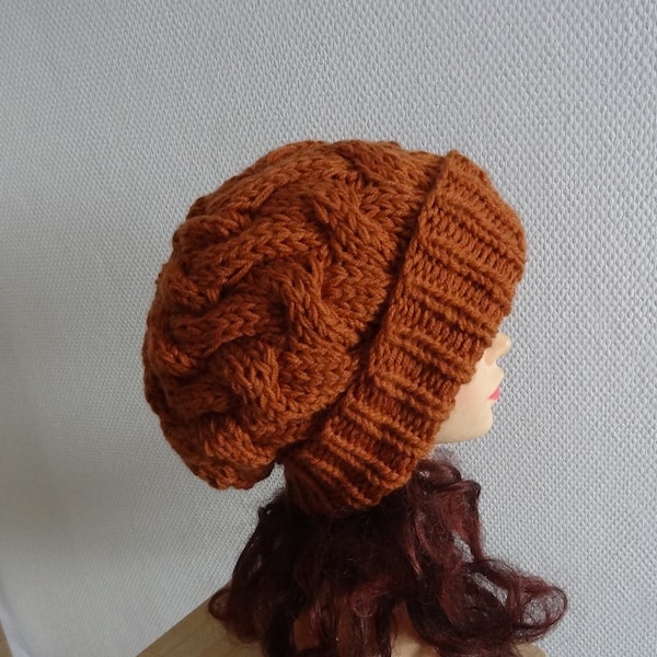 Unisex Knit Slouchy Hat Beanie Womens Hat Oversized Slouchy Beanie super slouchy hat  knit cable hat big men hat chunky hat