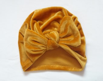Gorro turbante de terciopelo para bebé: turbante elástico con lazo para recién nacidos