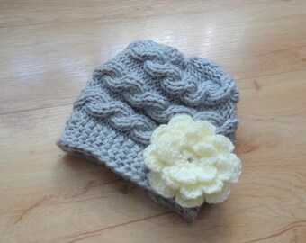 Knit girl Hat , Baby girl Hat , Newborn Hat Baby Hat girl hat with crochet flower girl Outfit  Photo Prop newborn hat Knit flower Hat ifonka