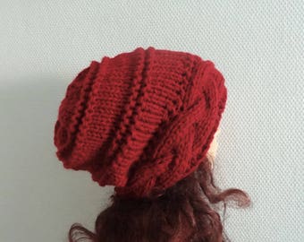 Slouchy Womens Knit Hat red wine Beanie Womens Accessories Winter Hat slouchy beanie Unisex slouchy hat knit cable hat large slouchy beanie