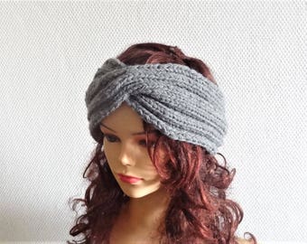 Handmade Knit turban Headband Dark Gray Knitted Headband Hand knit headband, head wrap, ear warmer GRAY accessories women turban headband