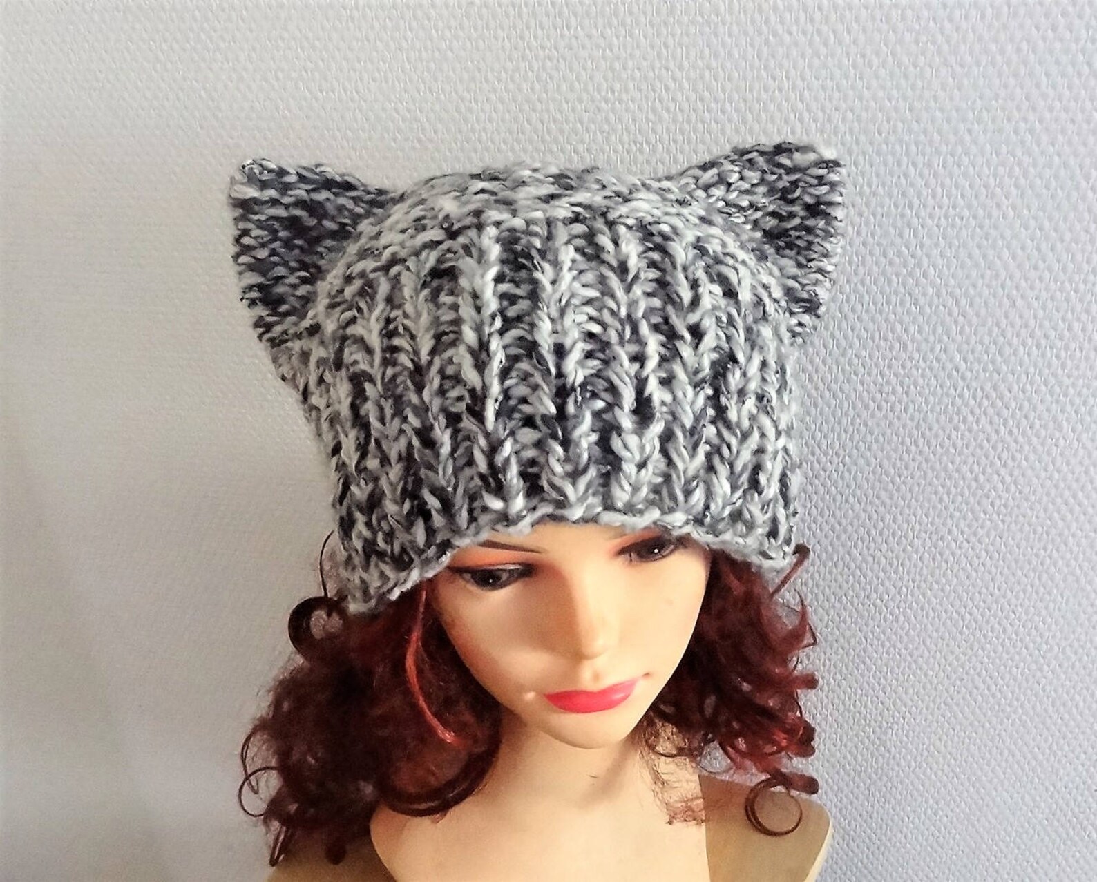 Grey Cat hat Chunky beanie Knit hat Animals Hat cat ears hat Etsy