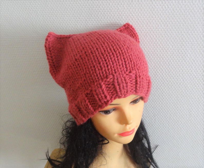 Pink Cat hat Chunky beanie Knit hat Animals Hat cat ears hat Etsy