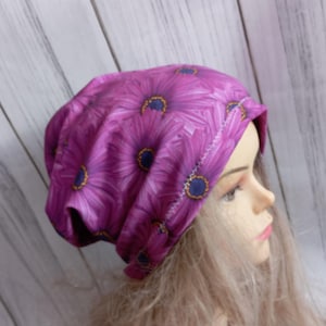 Floral Cotton Slouchy Beanie: Spring Jersey Hat