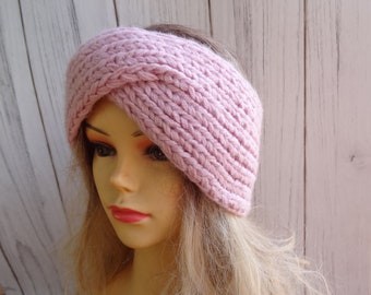 Handgestricktes breites Twist Stirnband, Acryl Ohrenwärmer