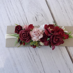Burgundy Flowers crown - Rose Headband - newborn headband - girls flowers crown- soft baby headband Flowers girls summer headband