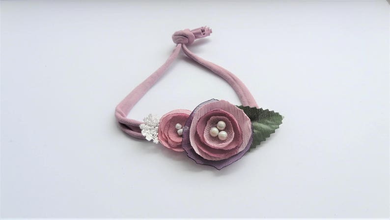 newborn photo prop newborn tie back infant headband wedding headband mauve toddler tieback newborn headband photo prop Newborn tieback