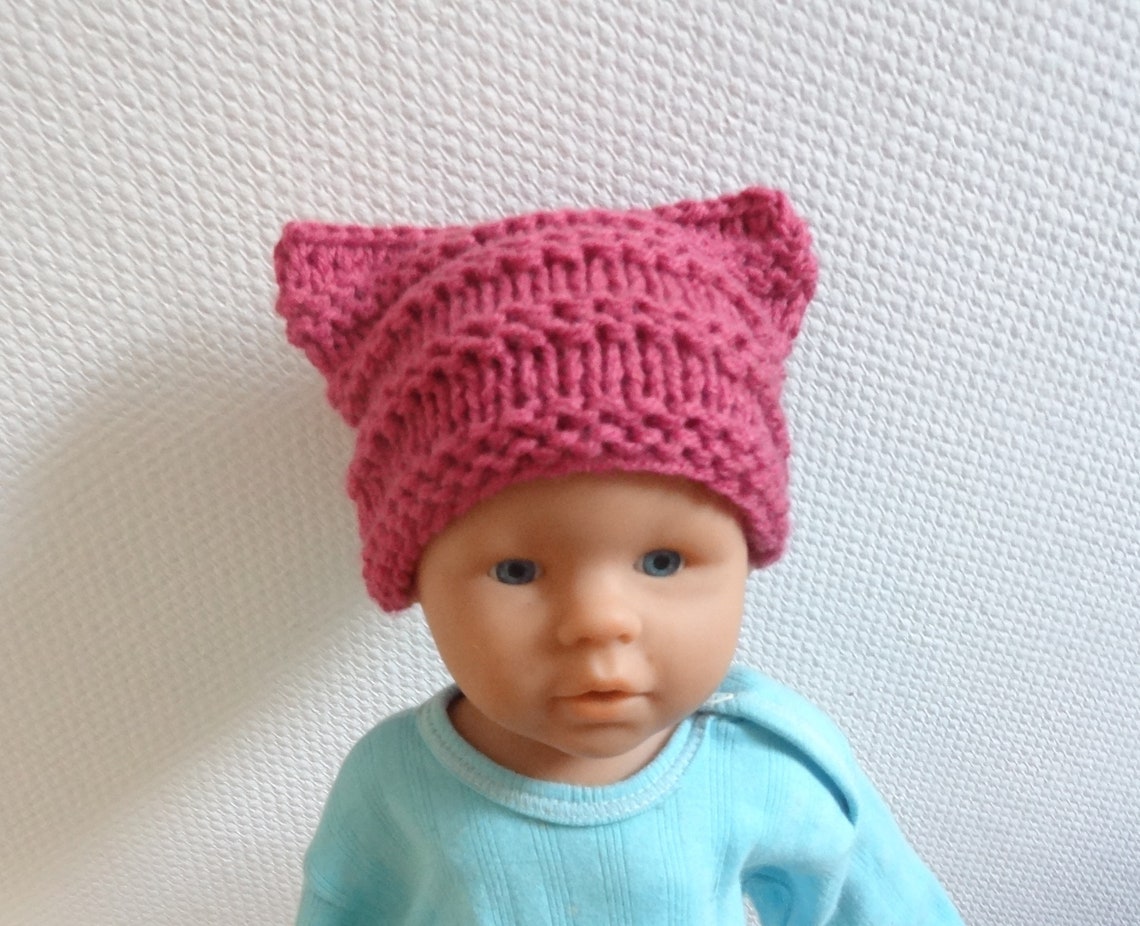 Newborn Pink Cat Hat Chunky Beanie Knit Hat Cat Ears Hat Kids Etsy