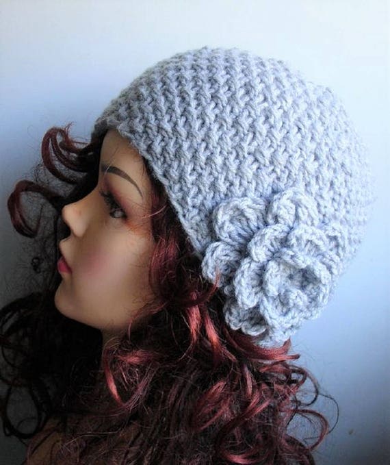 Grey Crochet Flower Cloche Hat - Women Accessories Surell Accessories Mink Cloche Hat with Flower main image 4