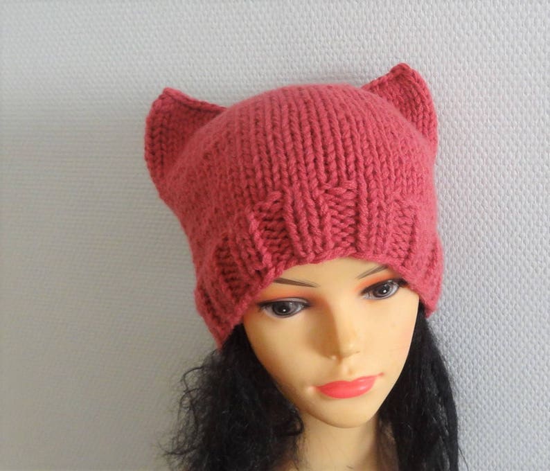  Pink Cat hat  Chunky beanie Knit hat  Animals Hat  cat  ears 